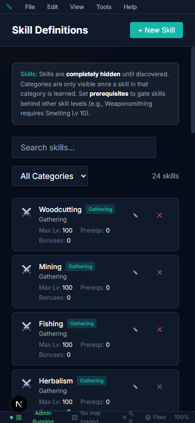 Skills Editor on mobile