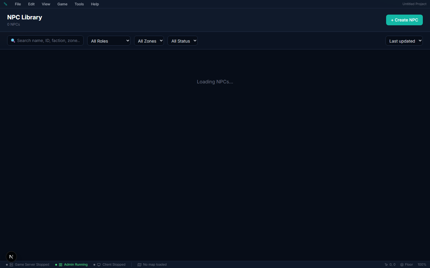 NPC list — all NPCs with search and pagination