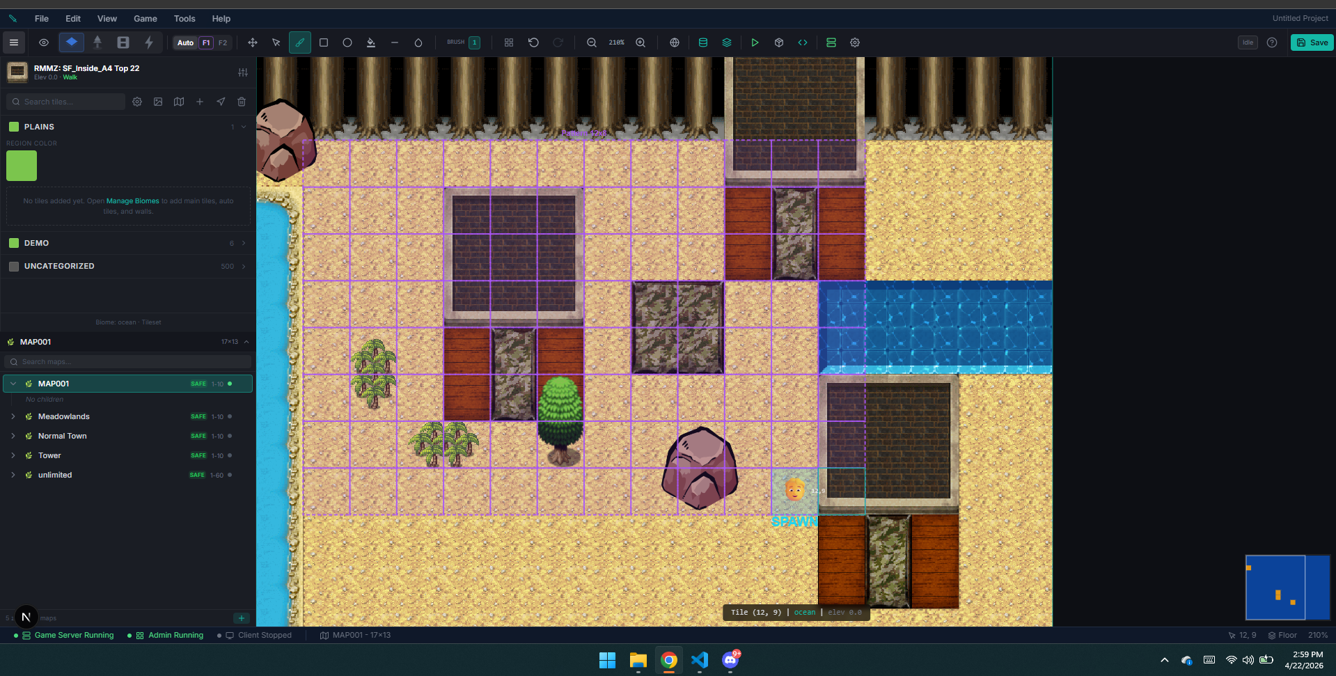 ED5 MMO Studio — Zone editor with tileset palette, brush tools, and map layers