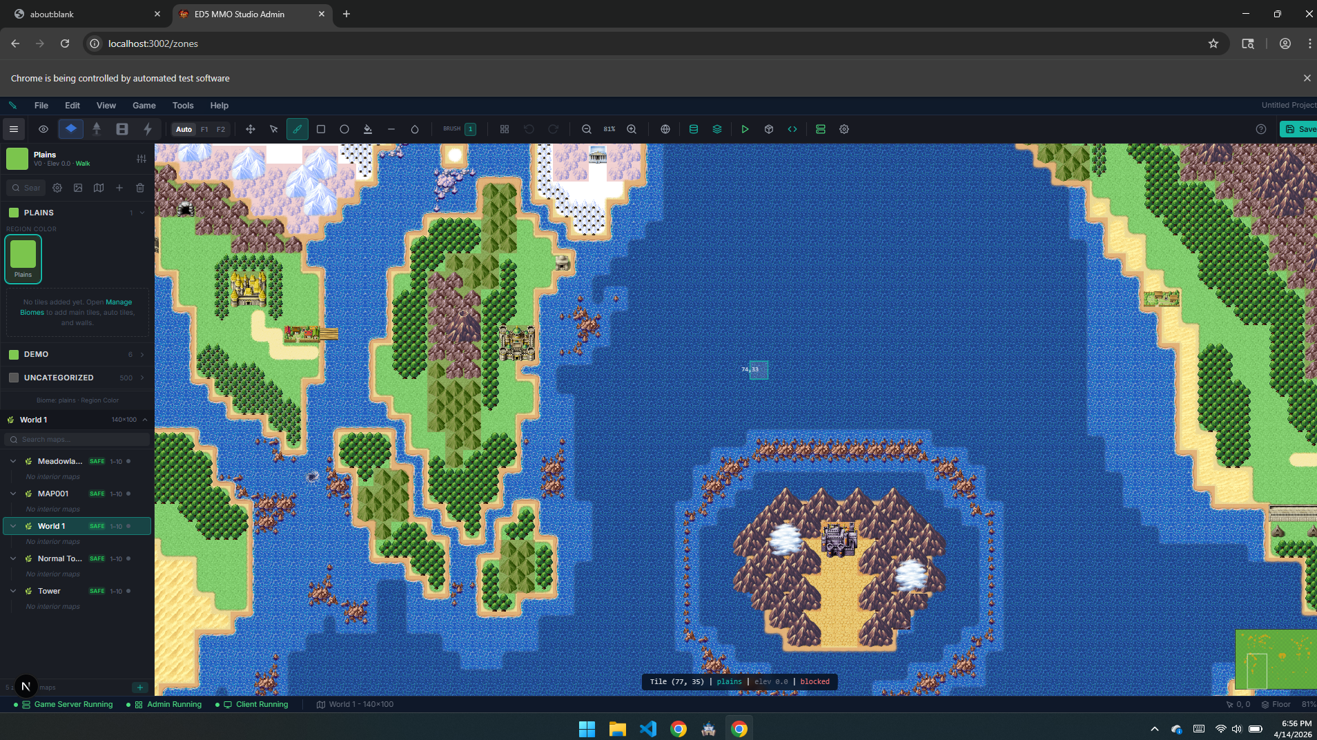 RPG Maker MZ map imported into the ED5 zone editor with original tilesets and events preserved