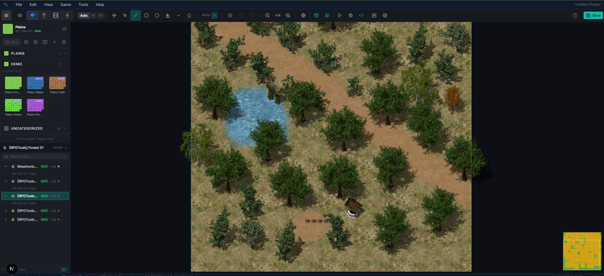 RPG Tools forest map imported into the ED5 zone editor with terrain and decorative objects intact